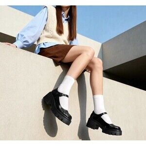 Women Ankle Strap Platform Low Chunky Heel Round Toe Mary Jane Pumps Shoes US 10